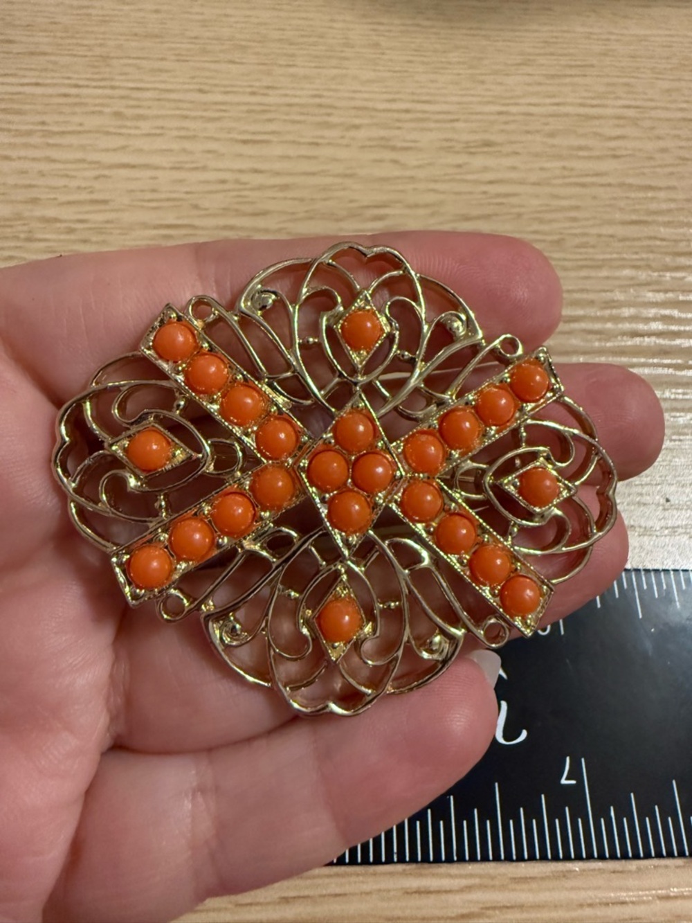 Sarah Coventry Filigree Brooch with Orange Cabochons